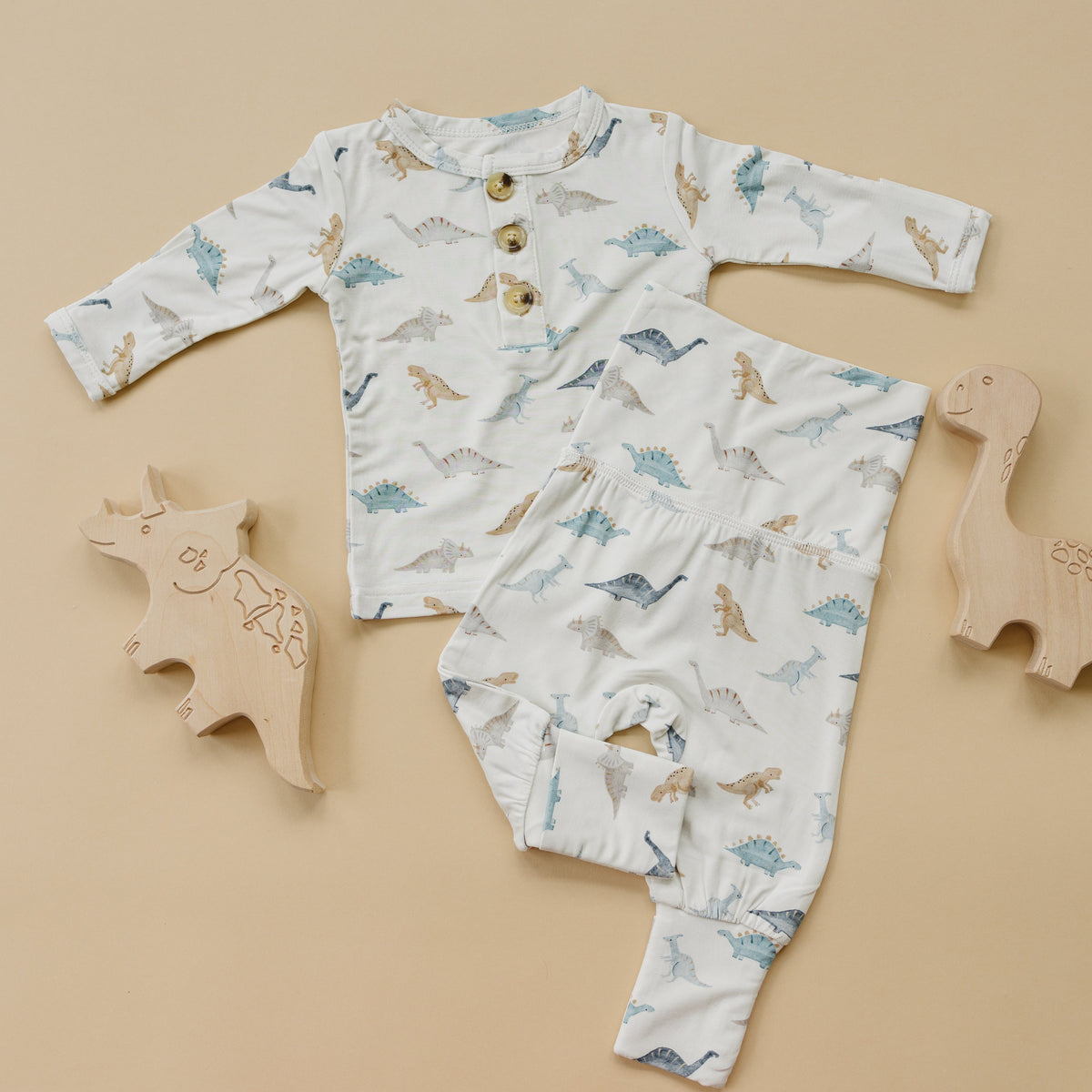 Snugglesaurus 2pc Henley Bamboo Pajamas - Sizes Newborn & Up! — Little Joy Co.