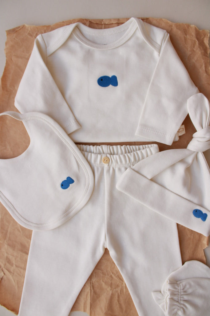 Fish Patterned 5 Piece Newborn Set — Honey and Hive
