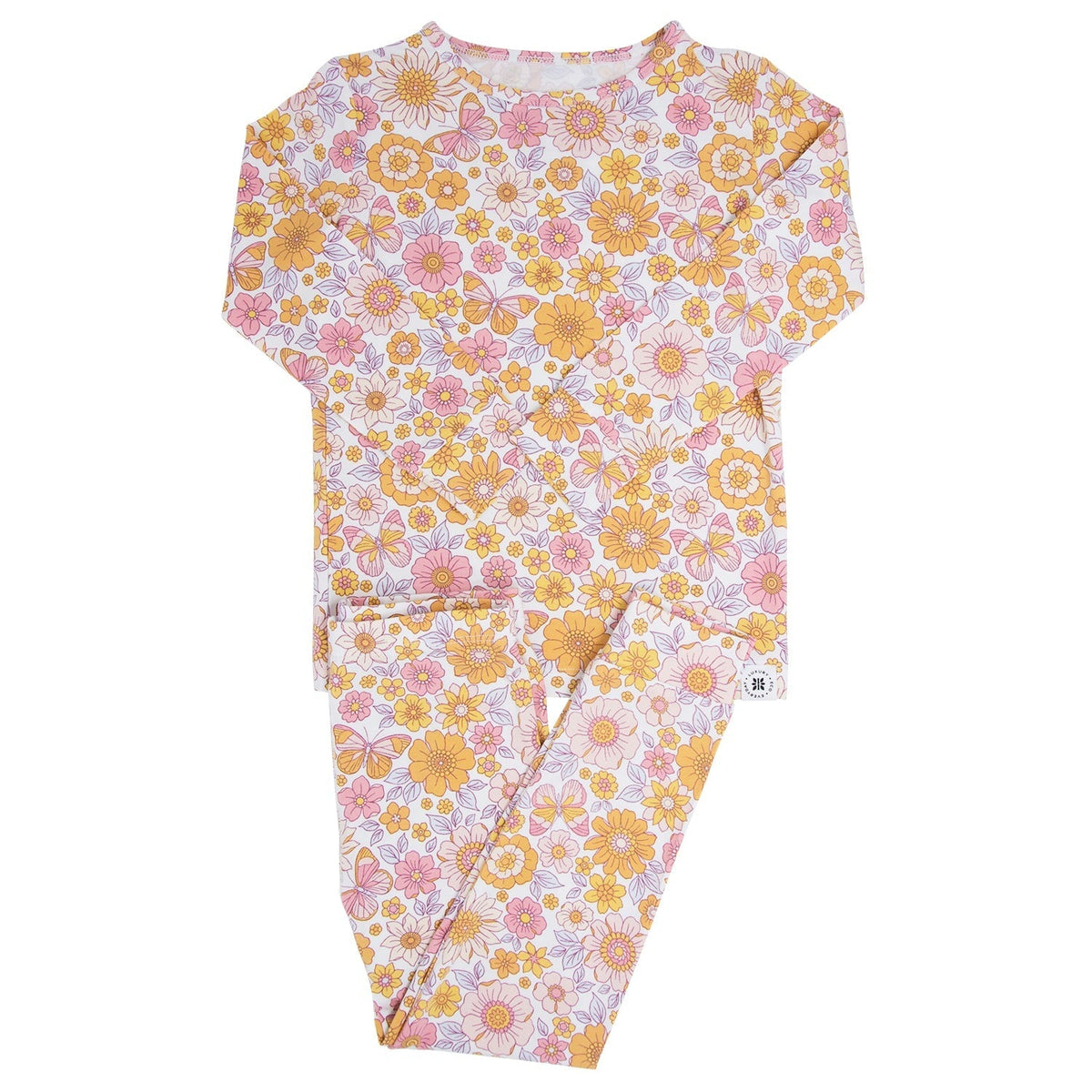 Retro Vintage Flowers Big Kid Pajama Set — Sweet Bamboo