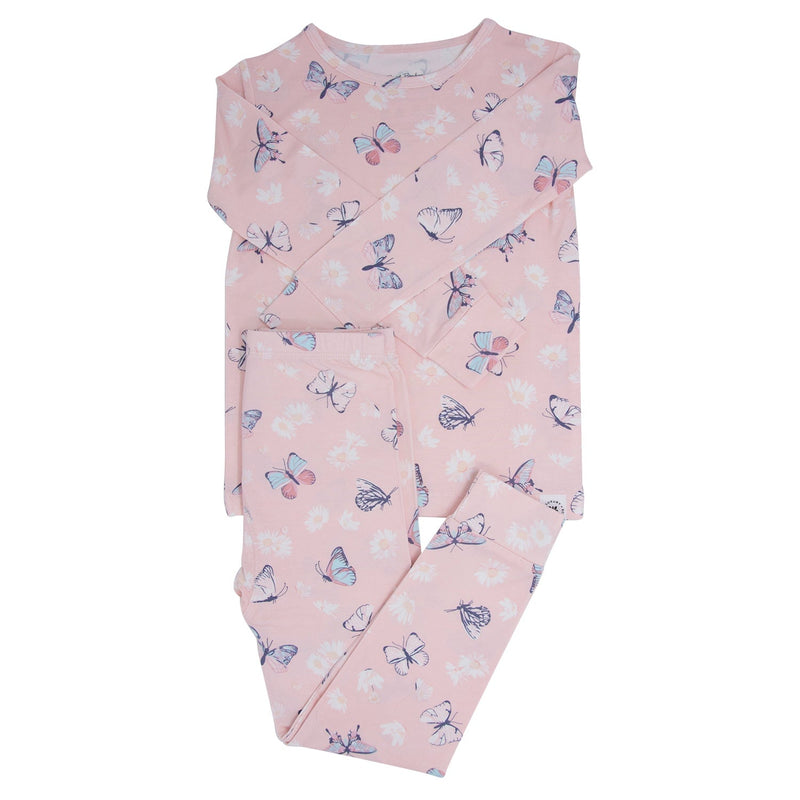 Pink Butterfly Daisy Bamboo Big Kid Pajama Set — Sweet Bamboo