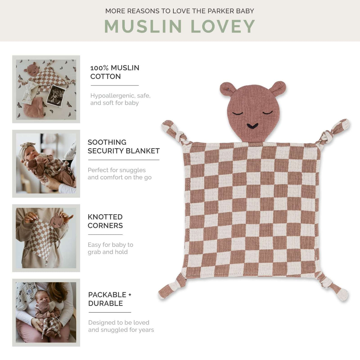 100% Muslin Lovey - Rosewood Checker — Parker Baby Co.