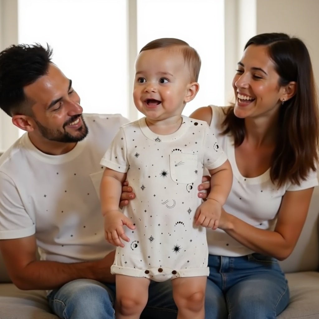 short sleeve romper | celestial — Finn + Emma