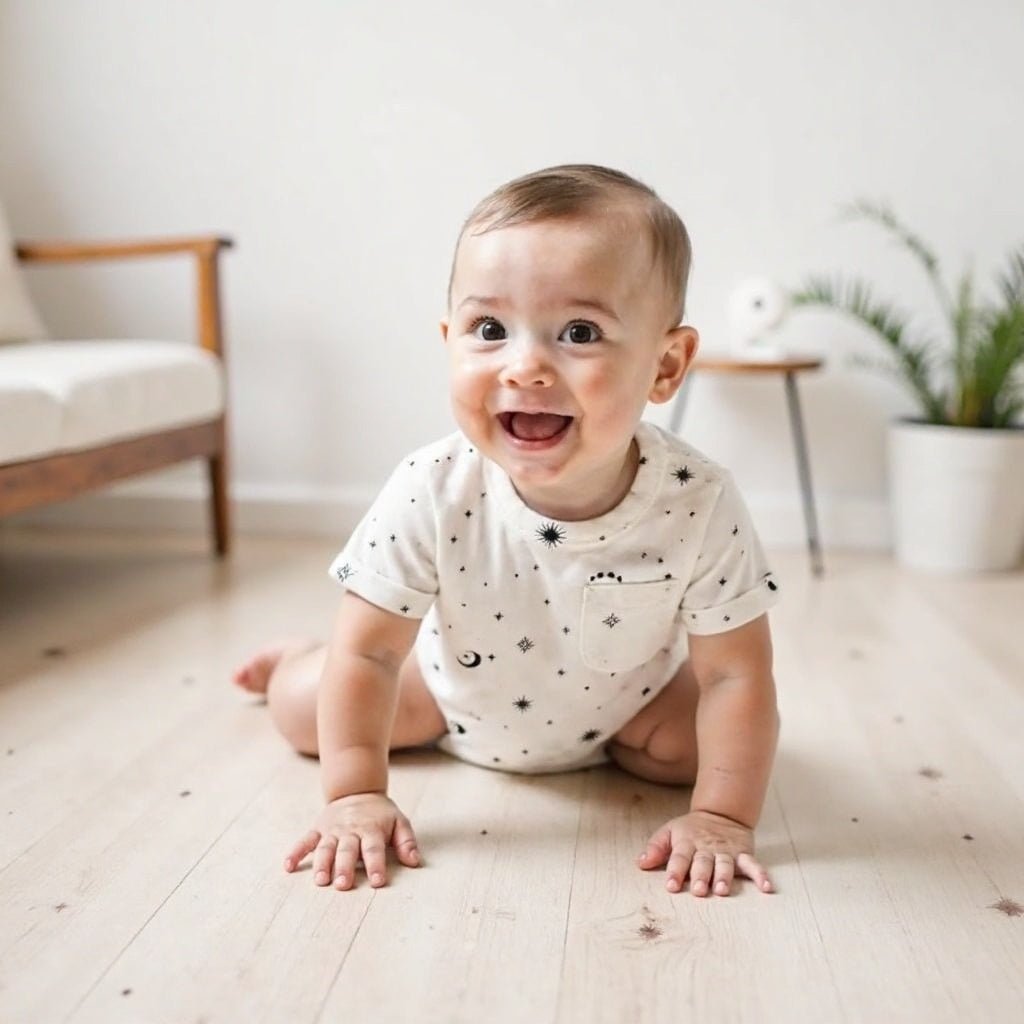 short sleeve romper | celestial — Finn + Emma