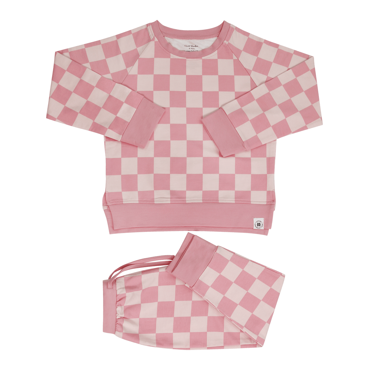 Checker Baby Pink Crew Neck Jogger Set — Sweet Bamboo