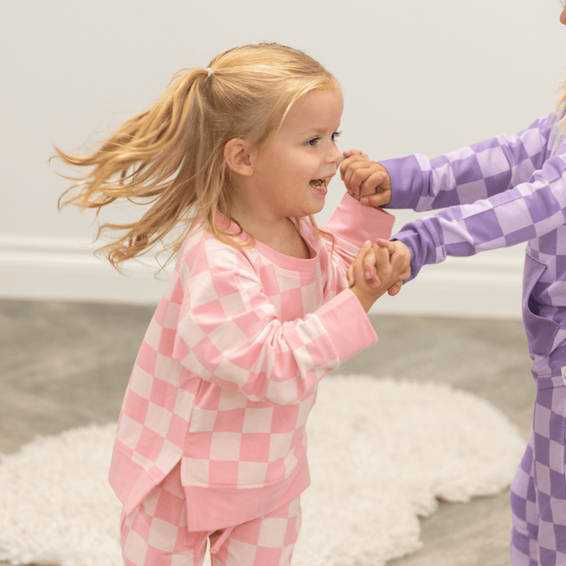Checker Baby Pink Crew Neck Jogger Set — Sweet Bamboo