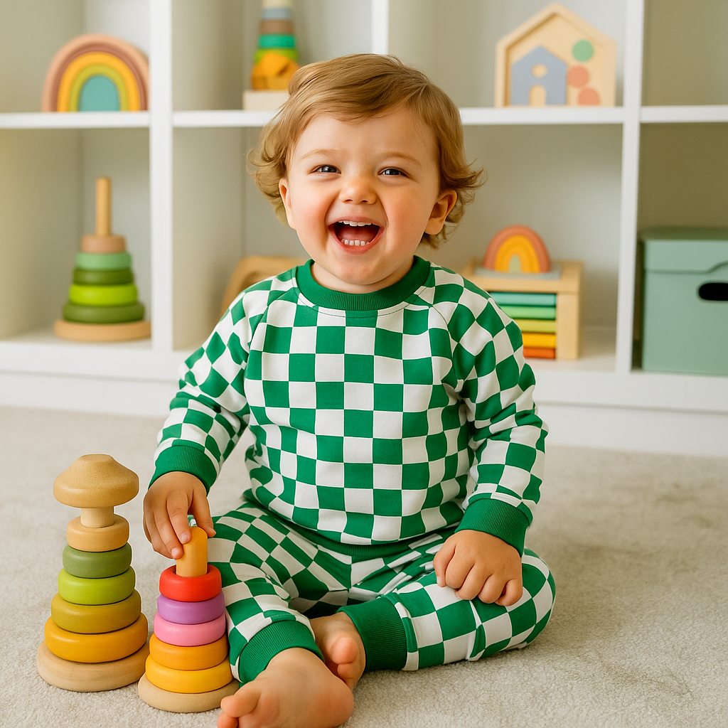 Checker Greatest Green Crew Neck Jogger Set — Sweet Bamboo