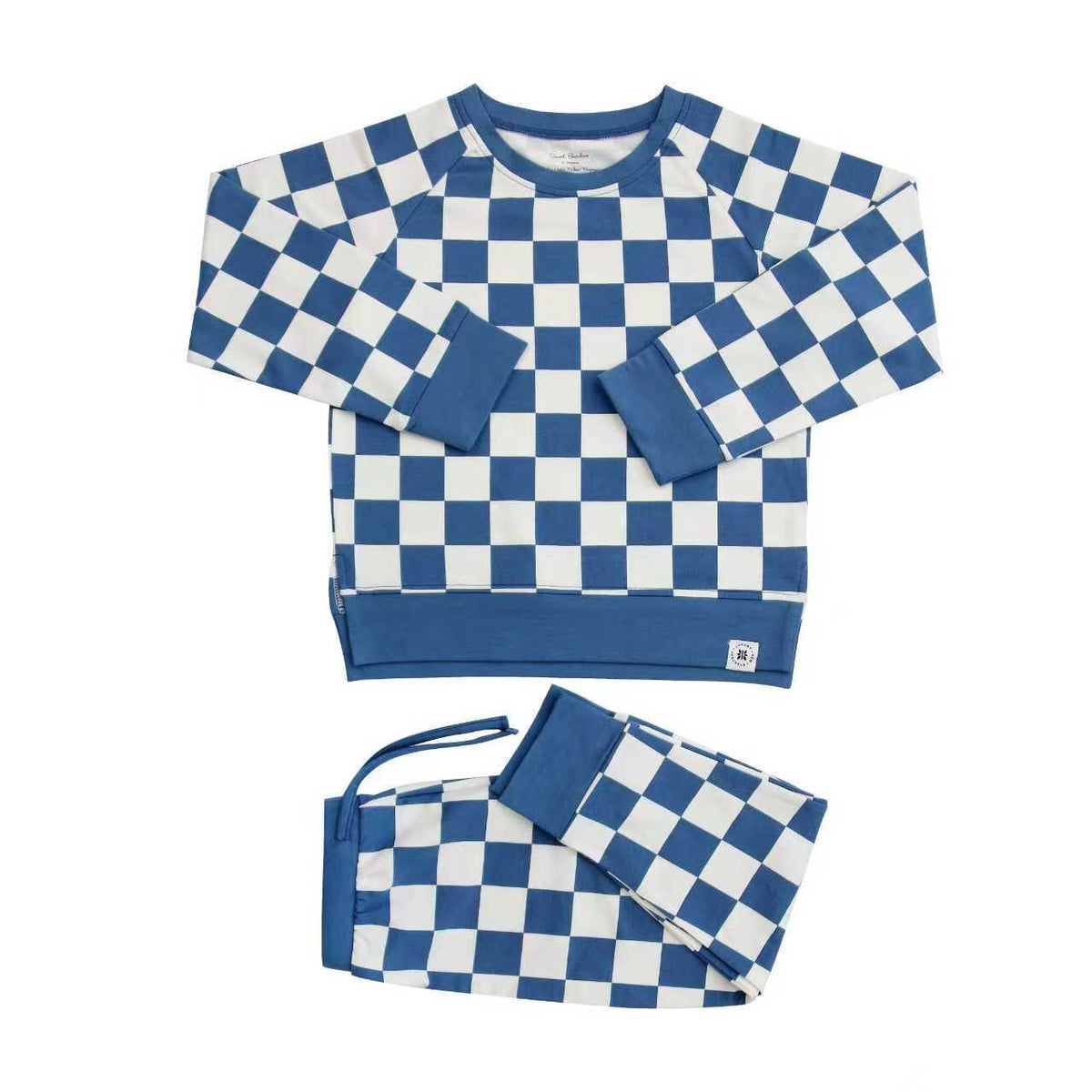 Checker Moody Blue Crew Neck Jogger Set — Sweet Bamboo