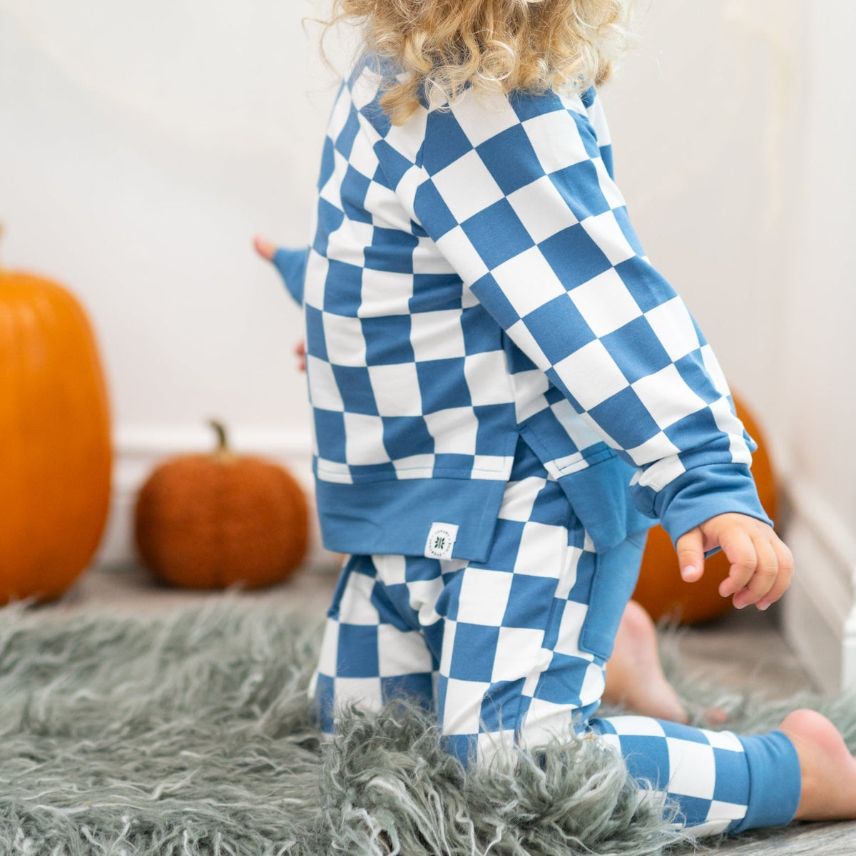 Checker Moody Blue Crew Neck Jogger Set — Sweet Bamboo