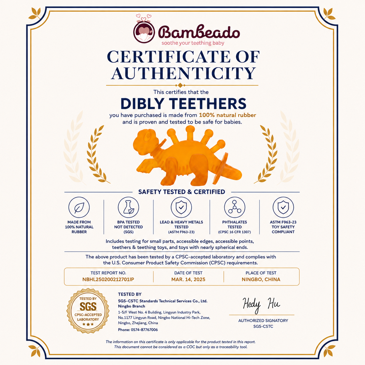 Dibly Amber - Baltic Amber & Natural Rubber Dinosaur Teether with Toothbrush Tail — Bambeado