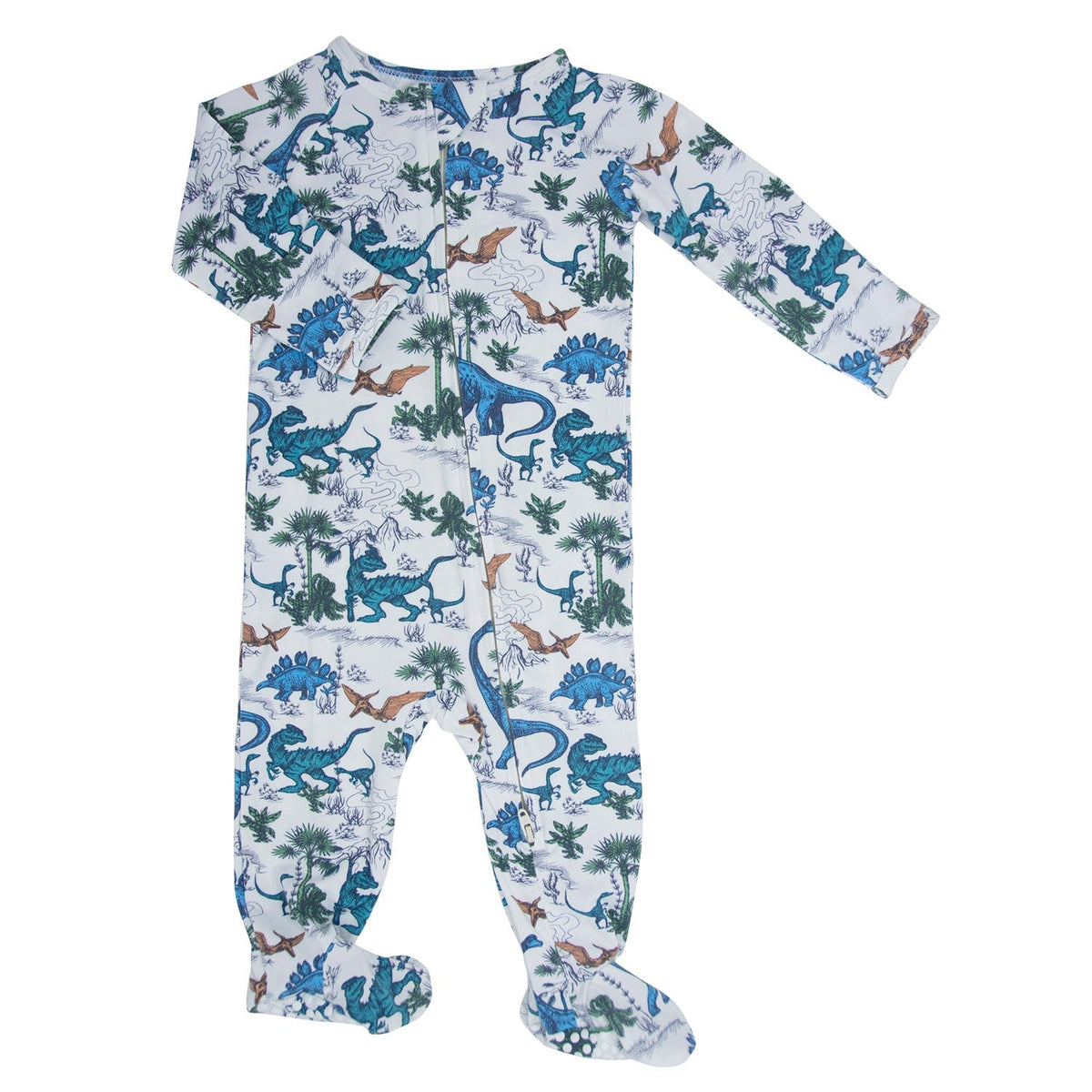 Dinosaur Adventures Zipper Footie — Sweet Bamboo