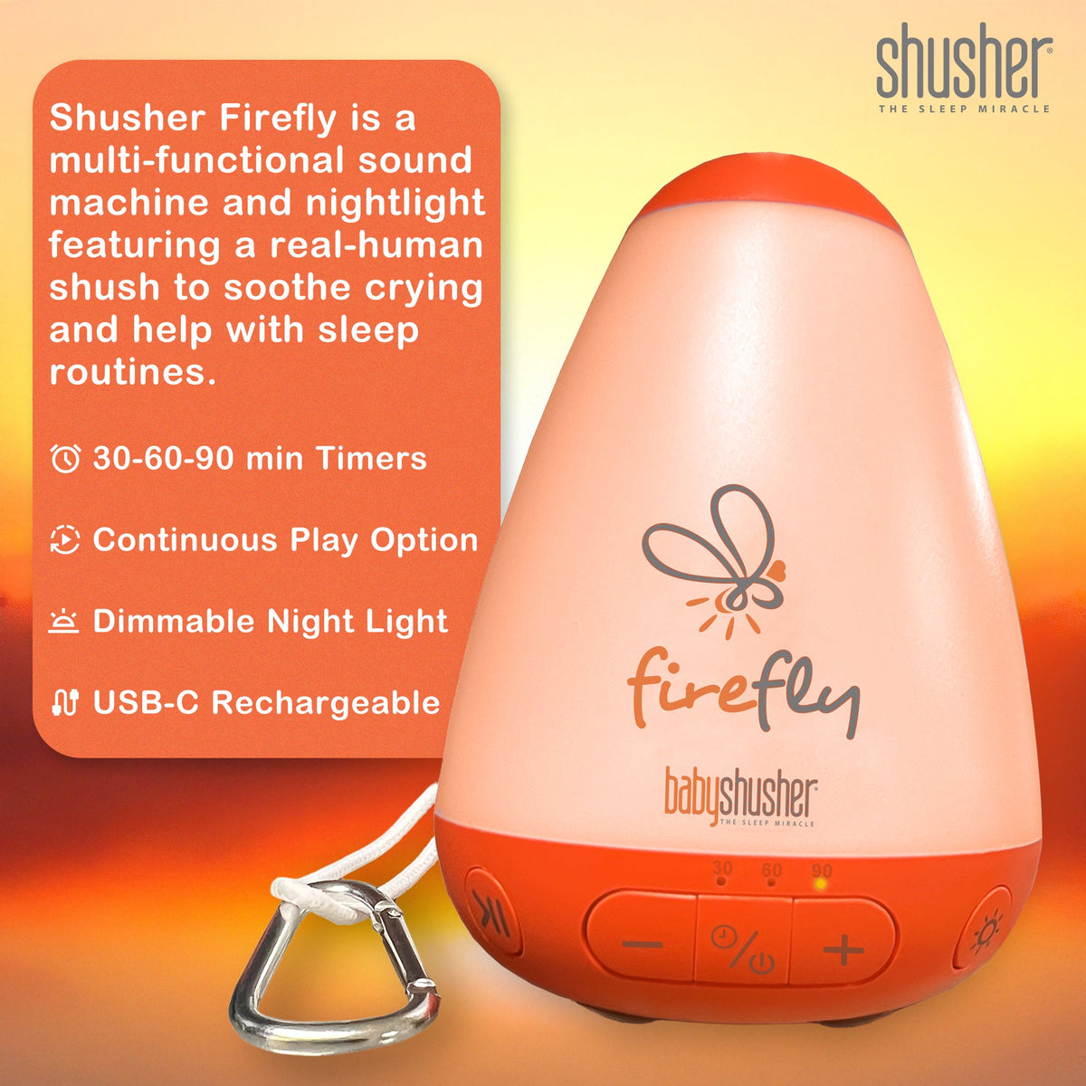 Firefly Portable Baby Sound Machine + Shushie Pacifier 2-Pack Bundle — Shusher