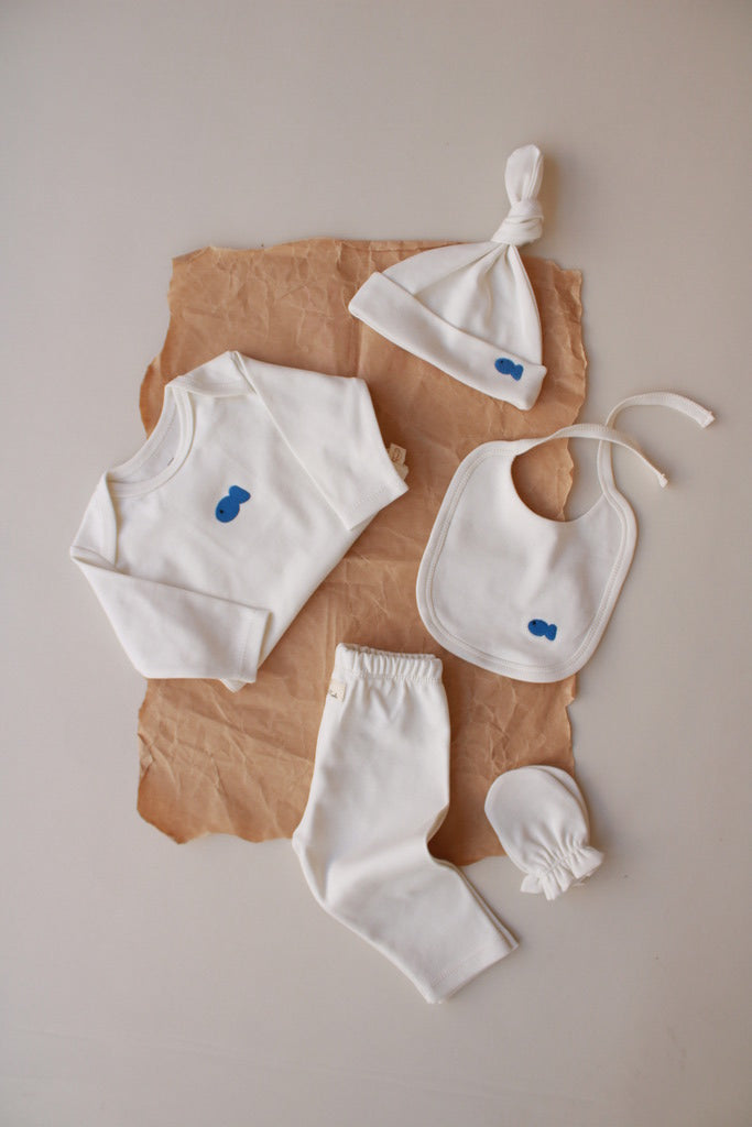 Fish Patterned 5 Piece Newborn Set — Honey and Hive