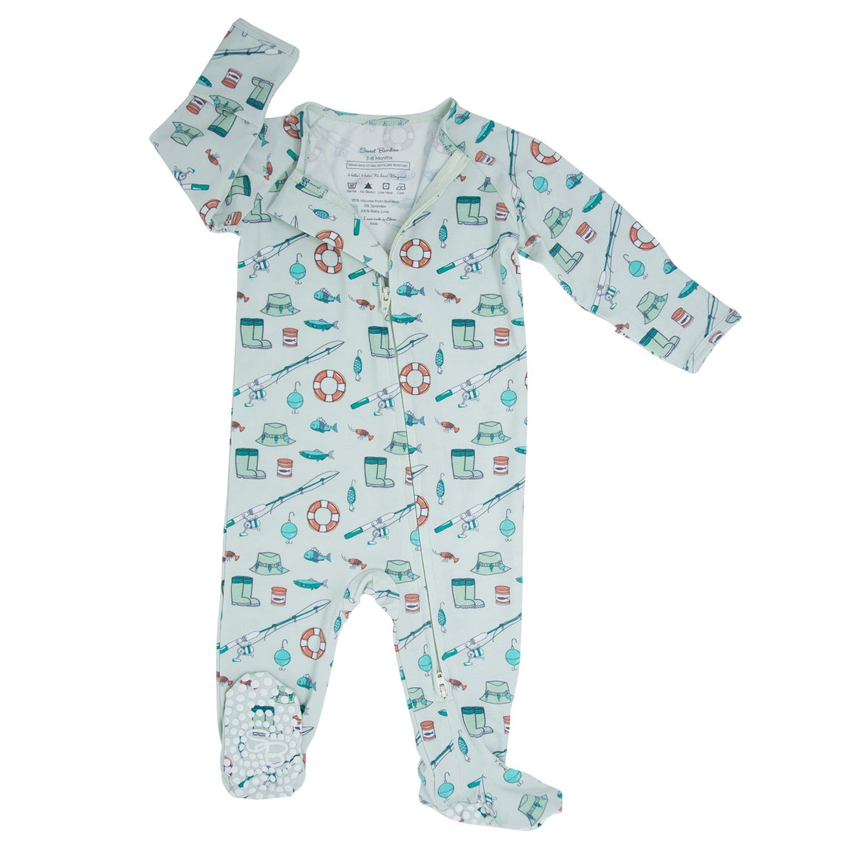 Fishing Poles Baby Zippered Footie — Sweet Bamboo