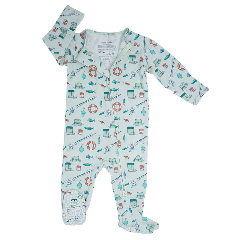 Fishing Poles Baby Zippered Footie — Sweet Bamboo