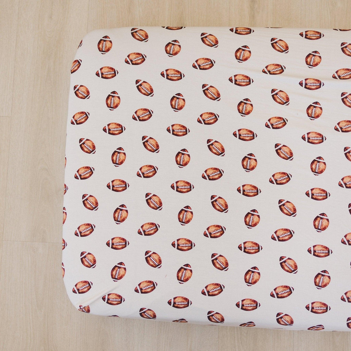 Football Print Bamboo Crib Sheet — Little Joy Co.