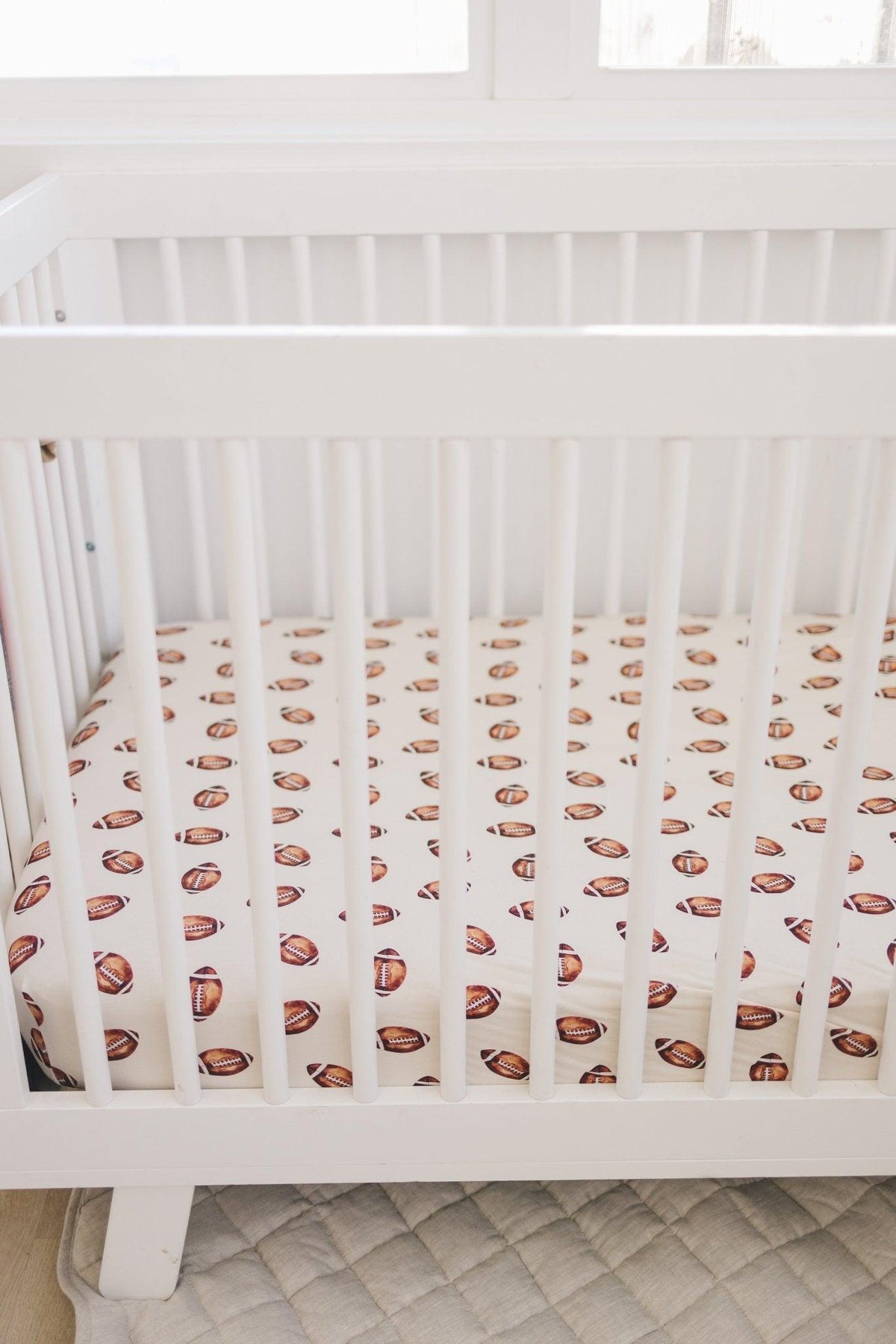 Football Print Bamboo Crib Sheet — Little Joy Co.