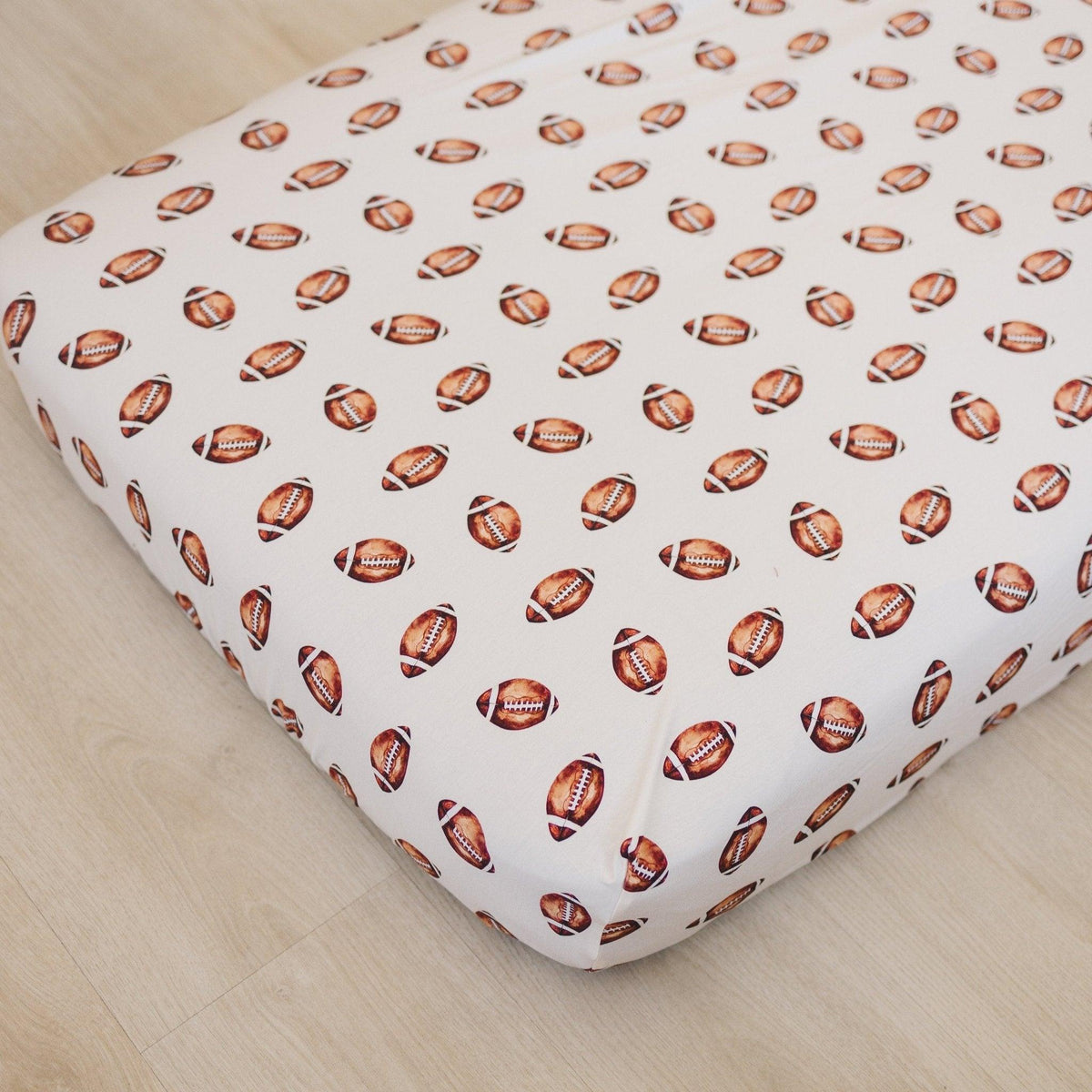 Football Print Bamboo Crib Sheet — Little Joy Co.