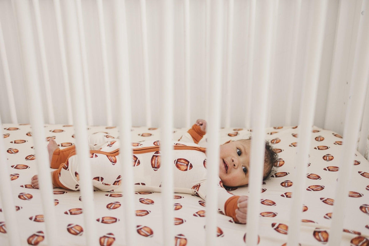 Football Print Bamboo Crib Sheet — Little Joy Co.