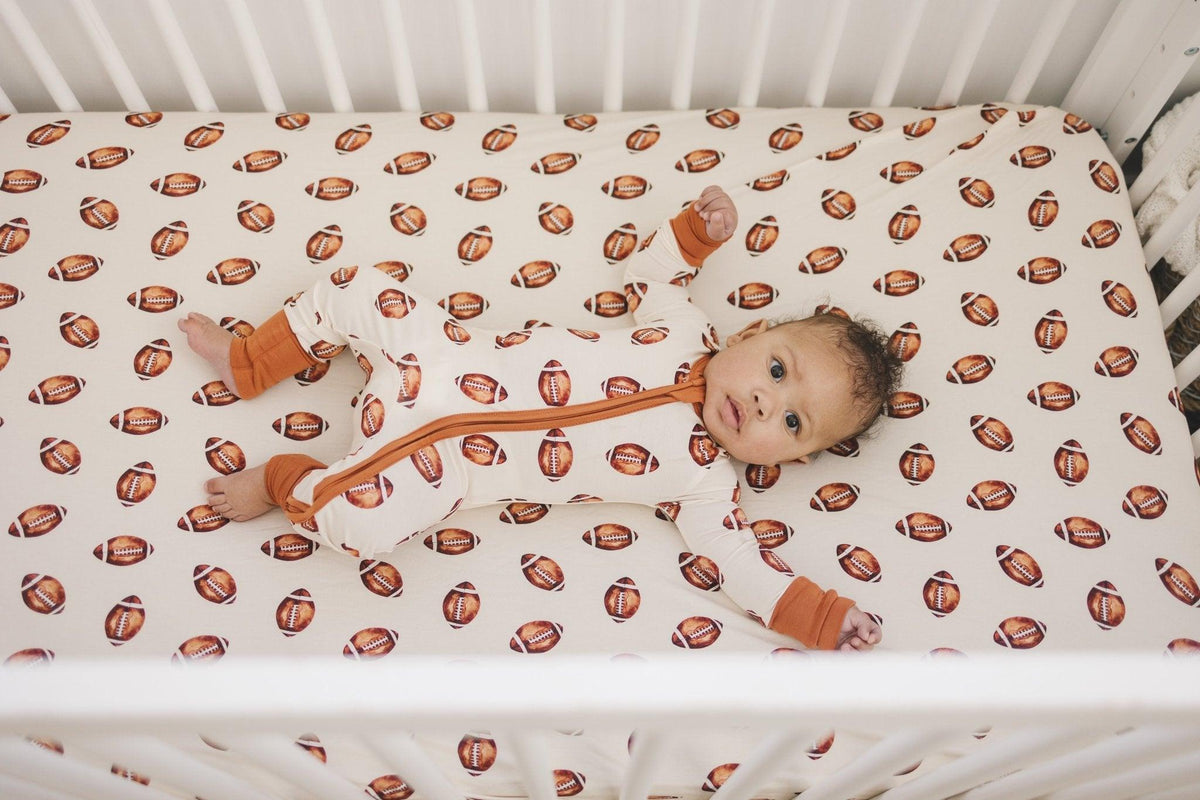 Football Print Bamboo Crib Sheet — Little Joy Co.