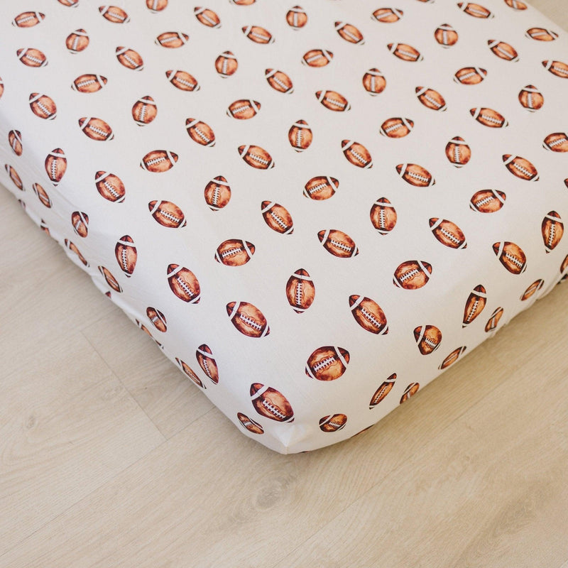 Football Print Bamboo Crib Sheet — Little Joy Co.