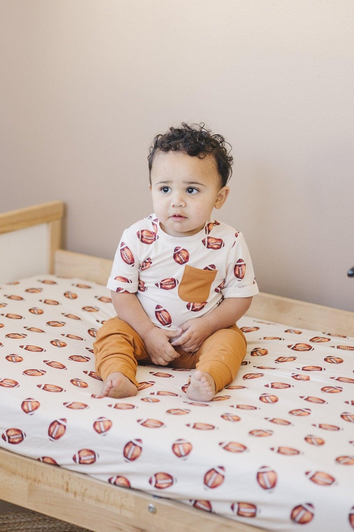 Football Print Bamboo Crib Sheet — Little Joy Co.