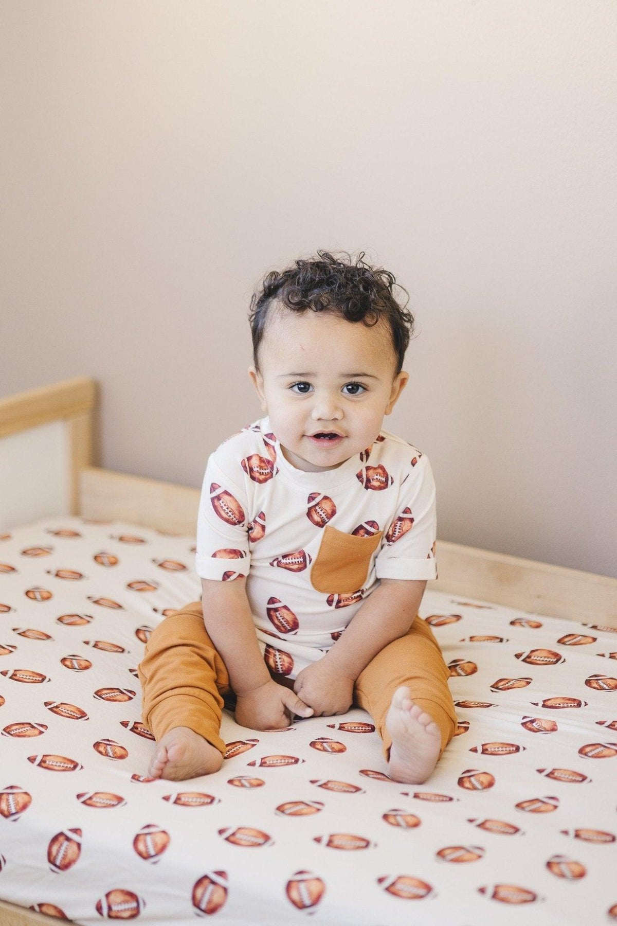 Football Print Bamboo Crib Sheet — Little Joy Co.