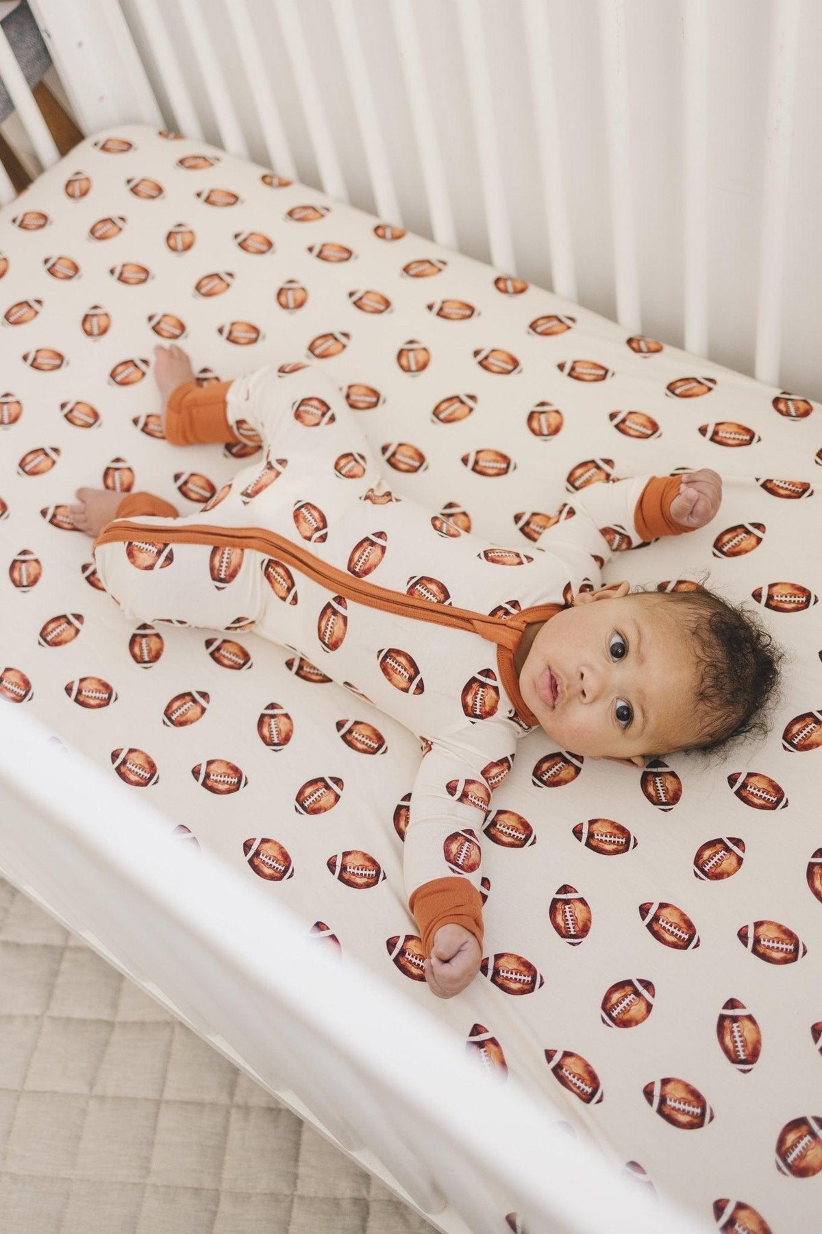 Football Print Bamboo Crib Sheet — Little Joy Co.