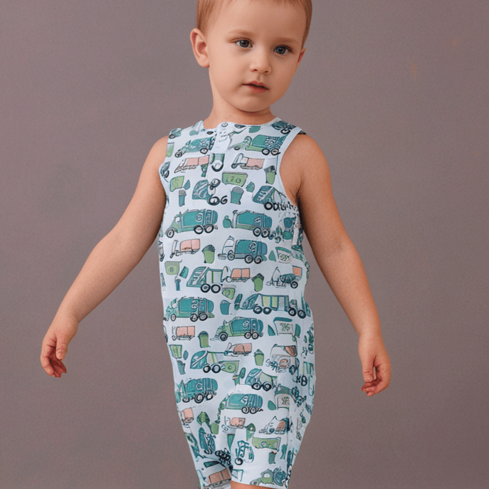 Garbage Trucks Recycle Tank Romper — Sweet Bamboo