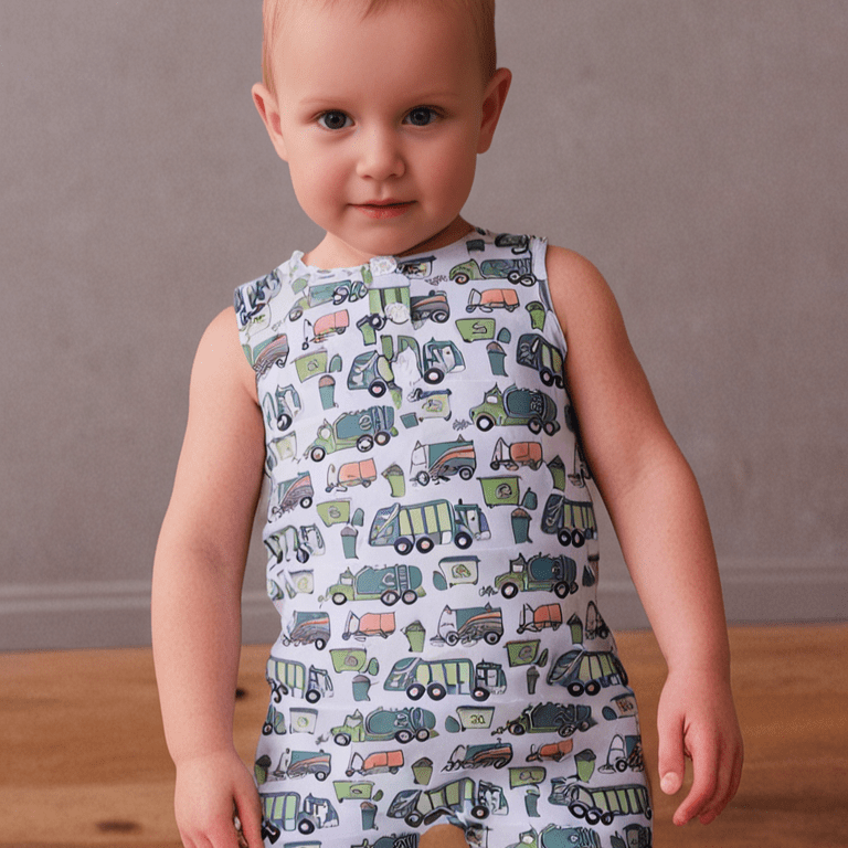 Garbage Trucks Recycle Tank Romper — Sweet Bamboo