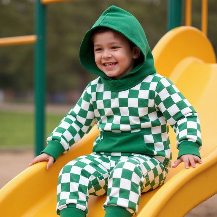 Greatest Green Checker Hooded Jogger Set — Sweet Bamboo