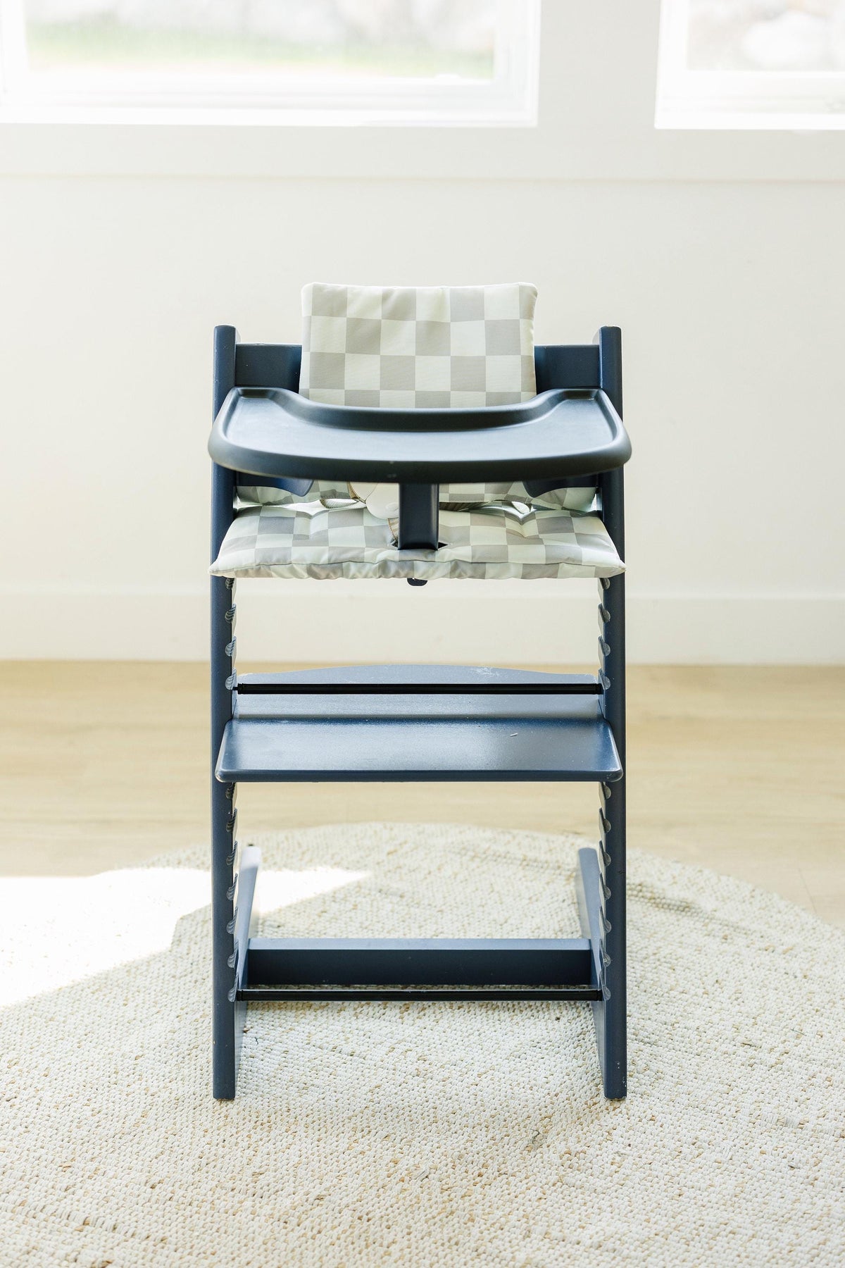Wipeable Highchair Cushion for Stokke Tripp Trapp: Neutral Checkered Cover — Little Joy Co.