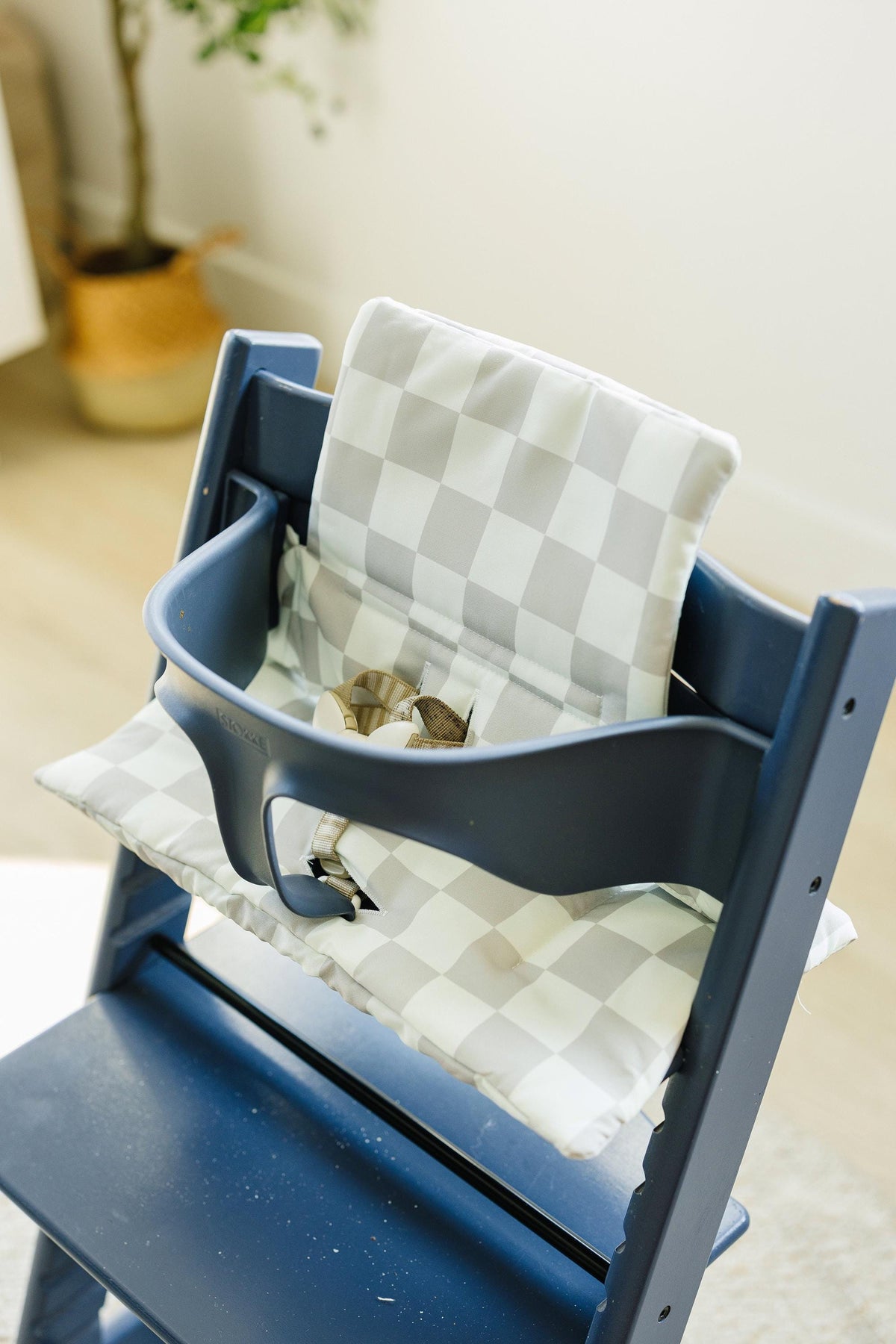Wipeable Highchair Cushion for Stokke Tripp Trapp: Neutral Checkered Cover — Little Joy Co.