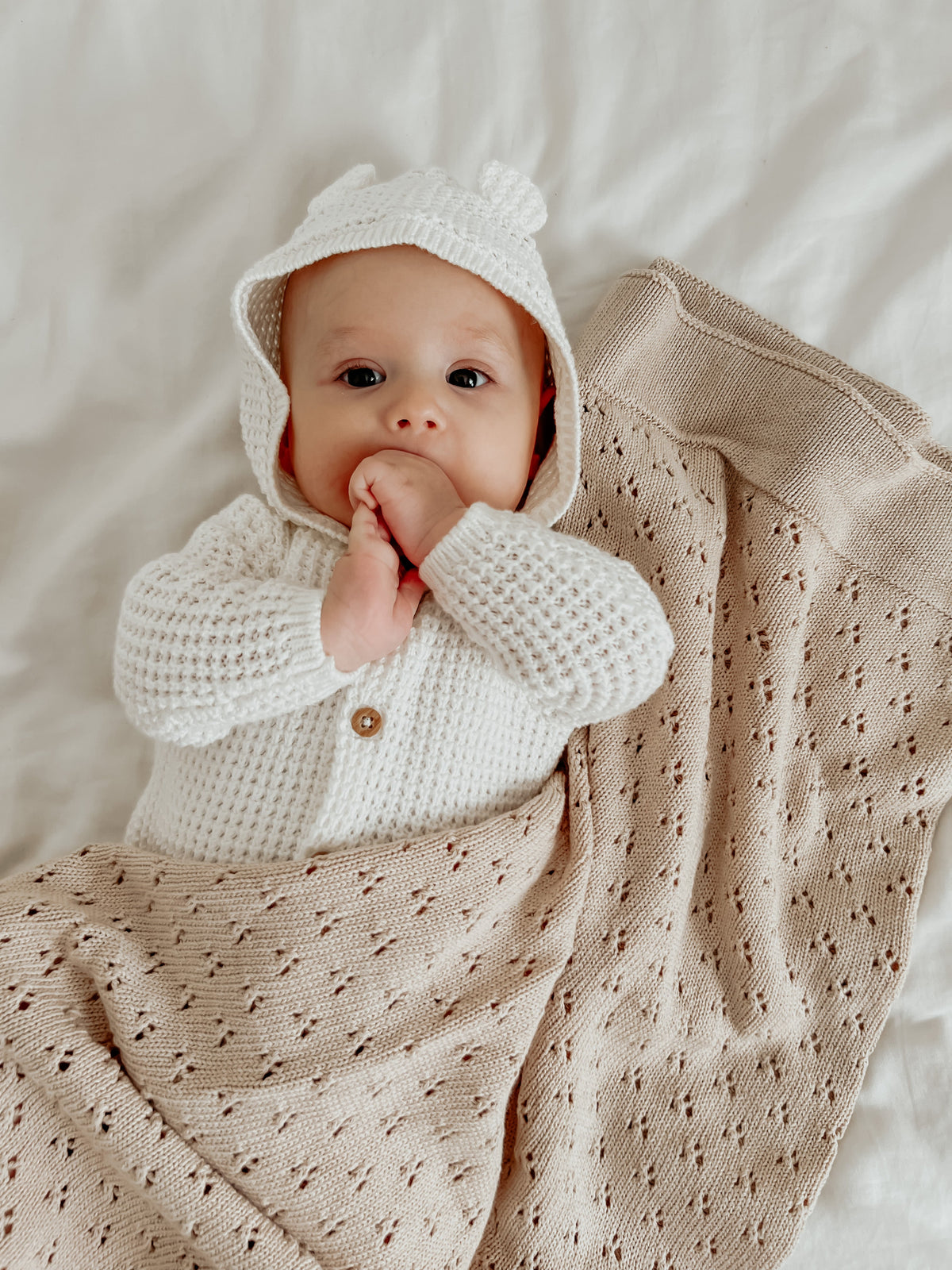 Toffee Pointelle Knit Blanket — Little Mae & Co