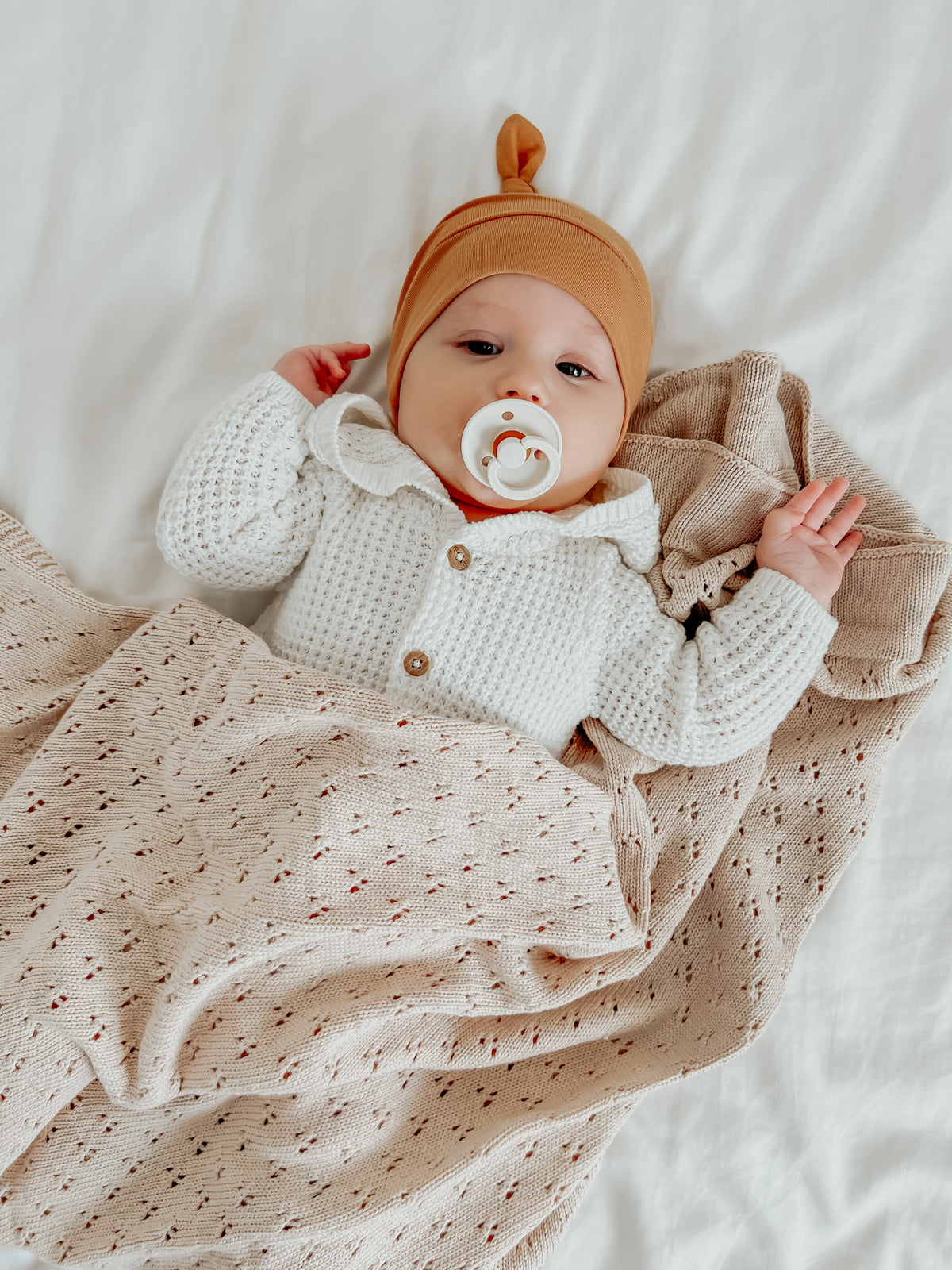 Toffee Pointelle Knit Blanket — Little Mae & Co