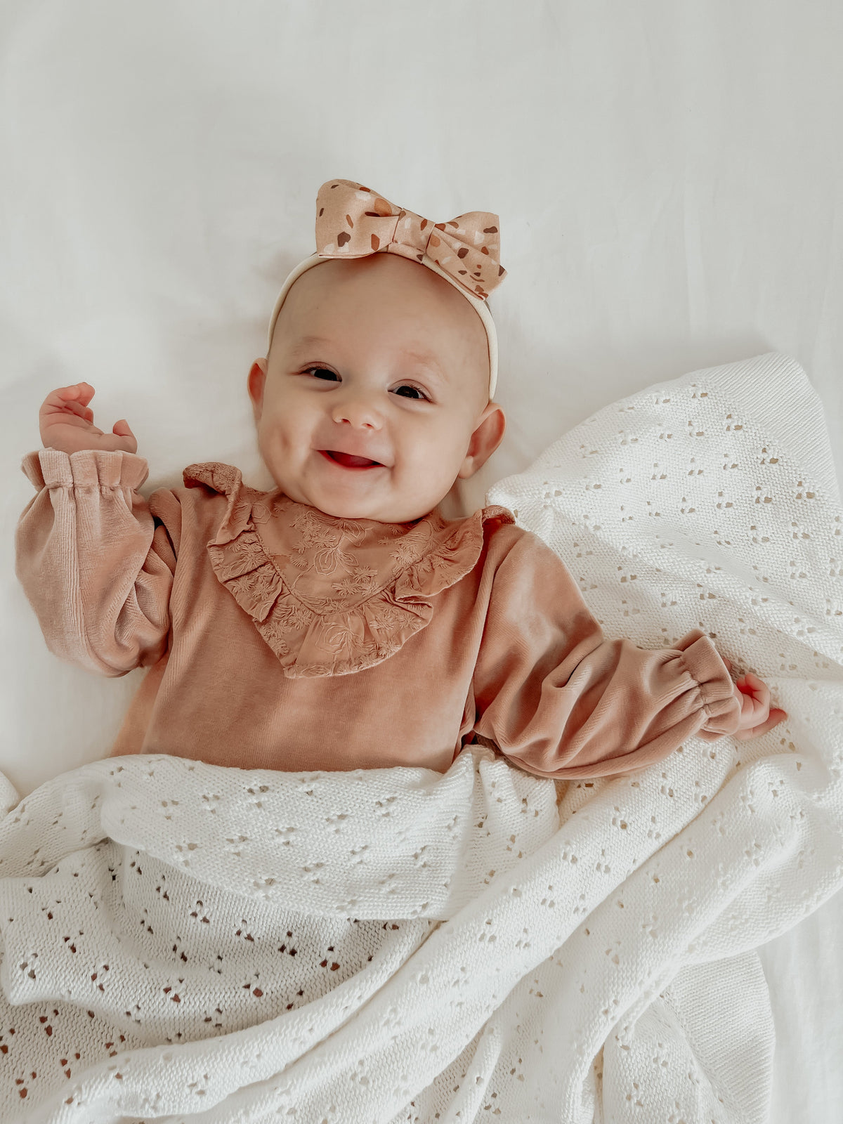 Vanilla White Pointelle Knit Blanket — Little Mae & Co