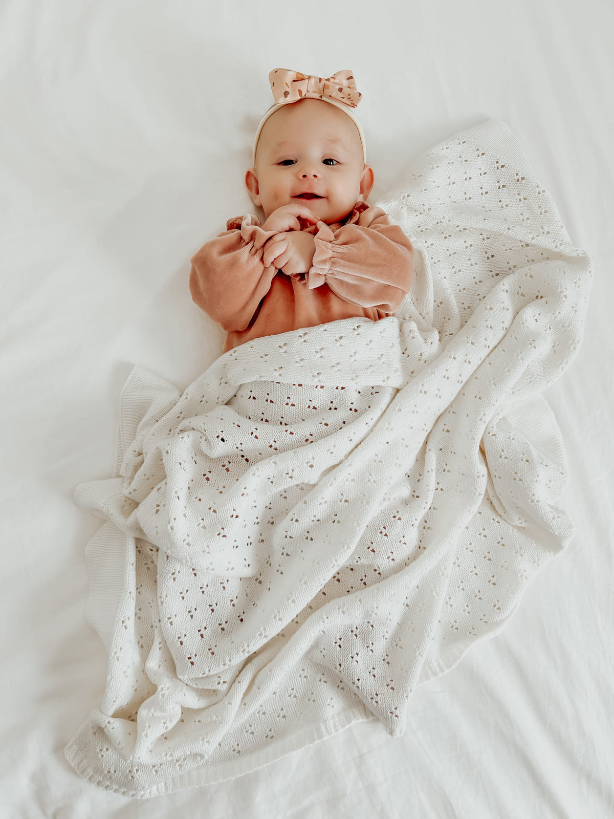 Vanilla White Pointelle Knit Blanket — Little Mae & Co