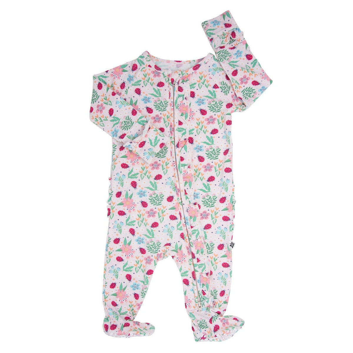 Ladybug Flower Garden Ruffle Baby Footie — Sweet Bamboo