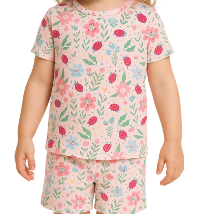 Ladybug Flower Garden Summer Pajama Set — Sweet Bamboo