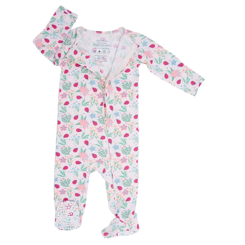 Ladybug Flower Garden Zipper Footie — Sweet Bamboo