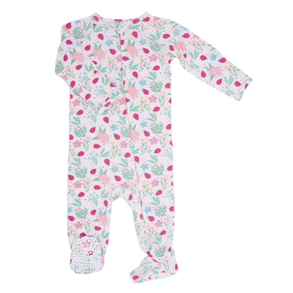 Ladybug Flower Garden Zipper Footie — Sweet Bamboo