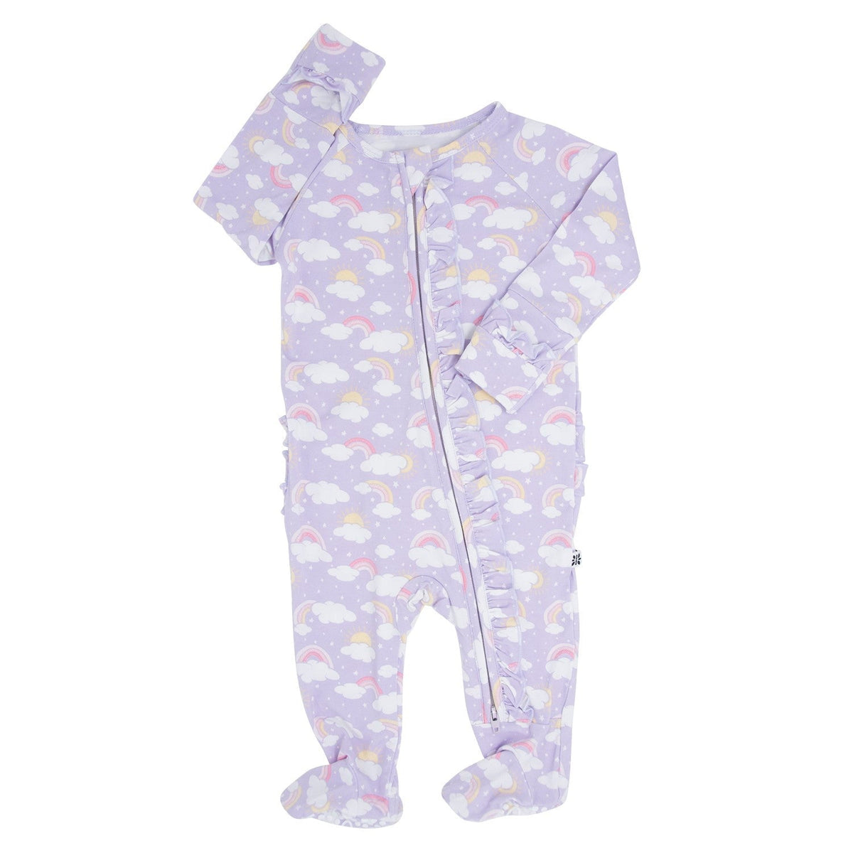 Lavender Rainbows and Clouds Ruffle Baby Footie — Sweet Bamboo