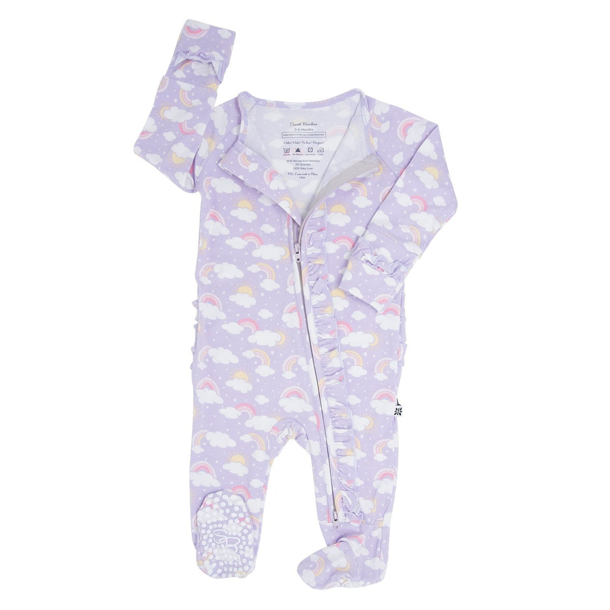 Lavender Rainbows and Clouds Ruffle Baby Footie — Sweet Bamboo