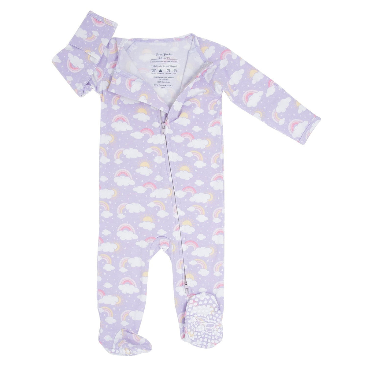 Lavender Rainbows and Clouds Zipper Footie — Sweet Bamboo