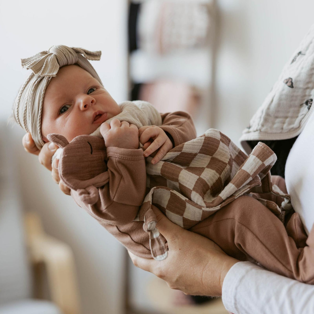 100% Muslin Lovey - Rosewood Checker — Parker Baby Co.
