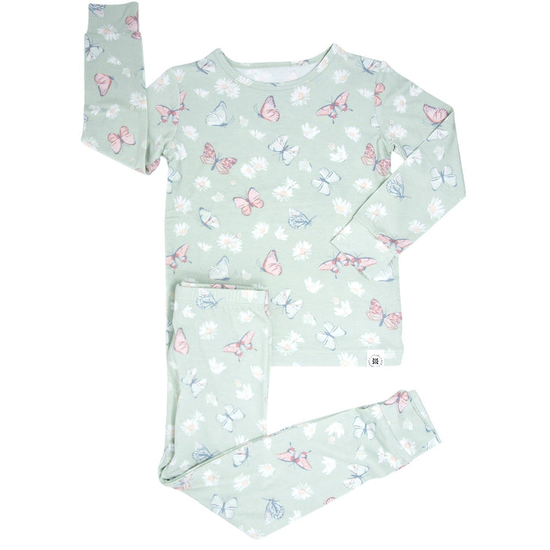 Mint Butterfly Daisy Bamboo Big Kid Pajama Set — Sweet Bamboo