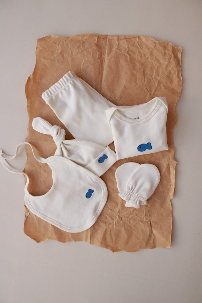 Fish Patterned 5 Piece Newborn Set — Honey and Hive