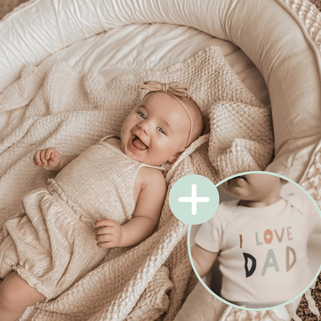 Macrame Oval Play Mat & Love Dad Bodysuit Bundle — Finn + Emma