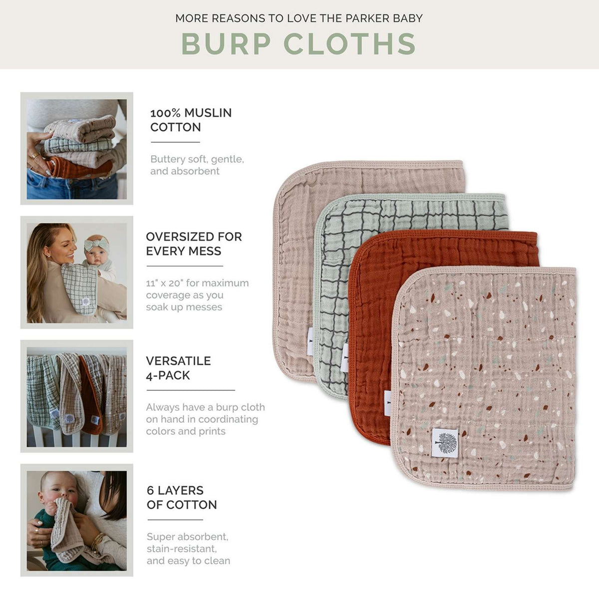 Pebble Set - Muslin Burp Cloths (4 Pack) — Parker Baby Co.