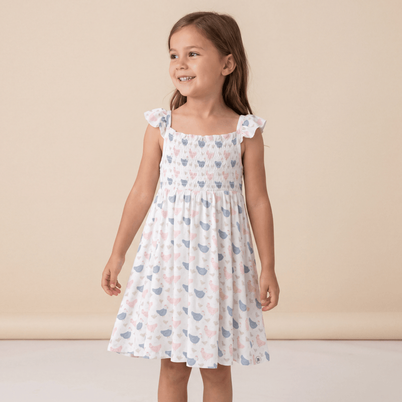 Pink Farm Hens Bamboo Smocked Vintage Dress — Sweet Bamboo