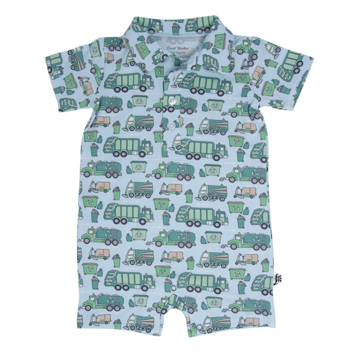 Garbage Trucks Recycle Polo Romper — Sweet Bamboo